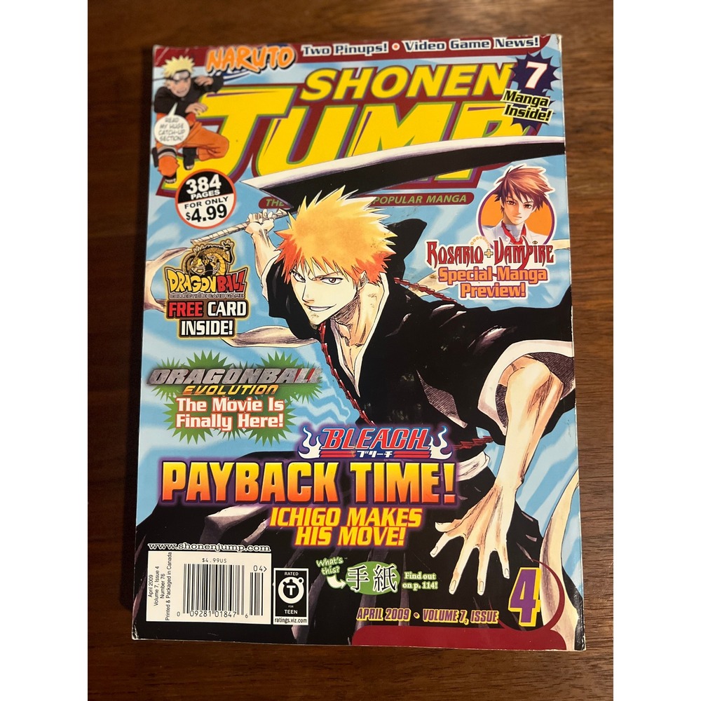 Shonen Jump Magazine Vol 7 Issue 4 April 2009 Bleach Ichigo Cover Naruto Manga